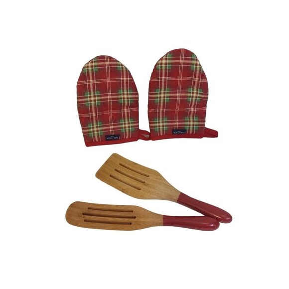 Nautica Oven Mitts Red Green Plaid Cloth Silicone Set Of 2 1 Pair 2 FREE Gifts - Picture 3 of 4